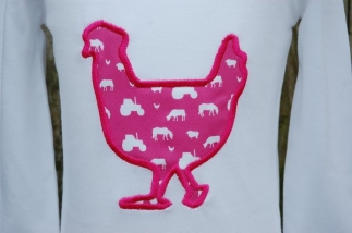Applique Chicken Long Sleeved Tee White/Pink 